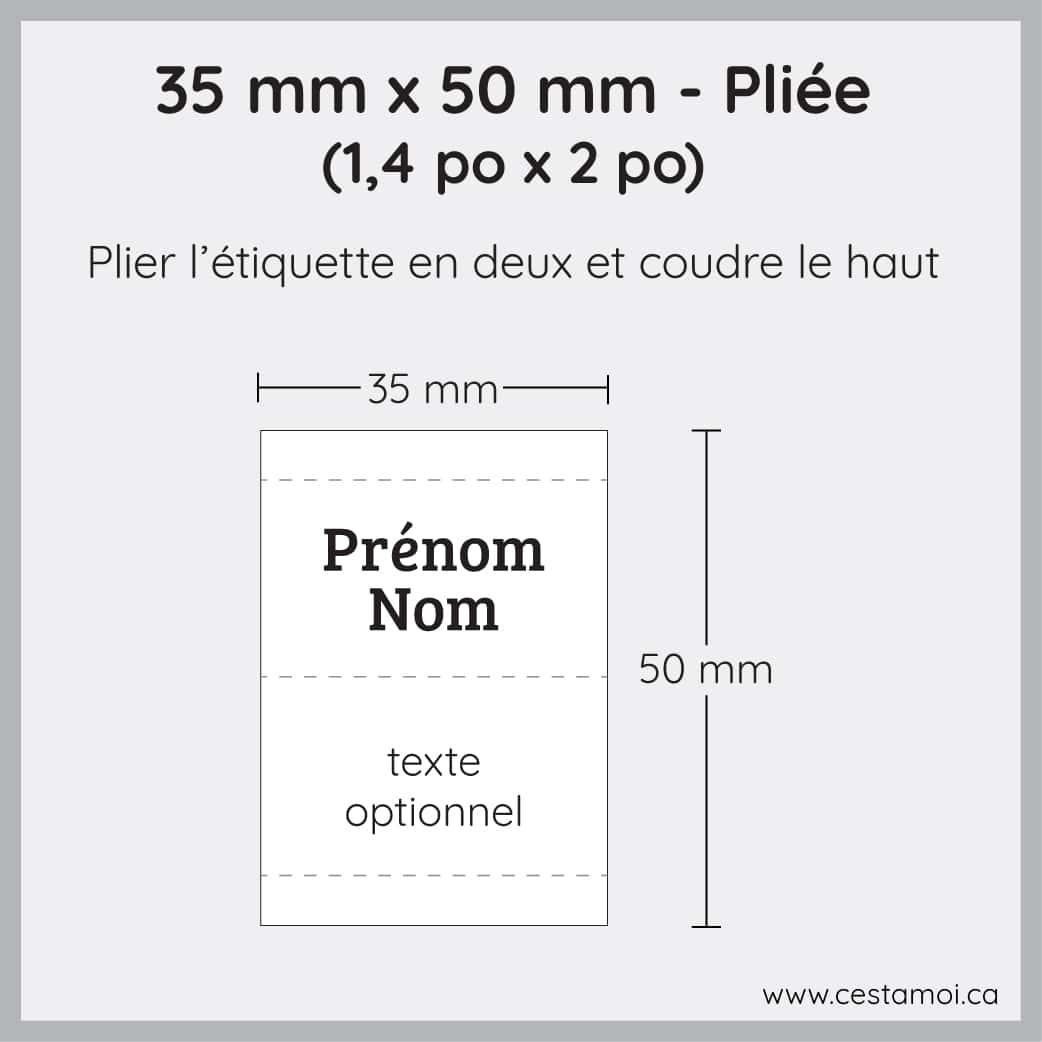 Exemple étiquette nylon 35 x 50 mm pliée cestamoi