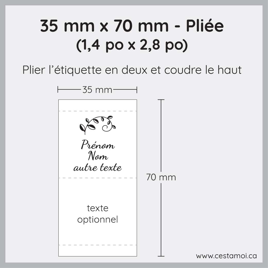 Exemple étiquette nylon 35 x 70mm pliée cestamoi